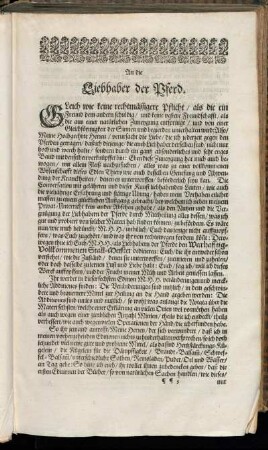 An die Liebhaber der Pferd.