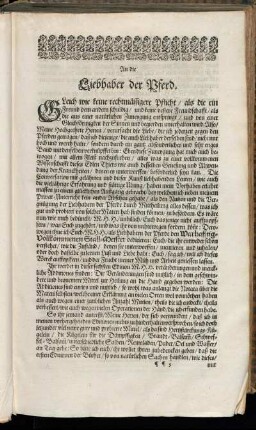 An die Liebhaber der Pferd.