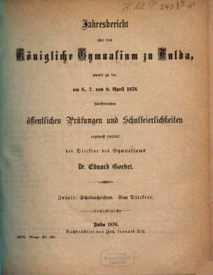 Jahresbericht : über das Schuljahr .... 1875/76
