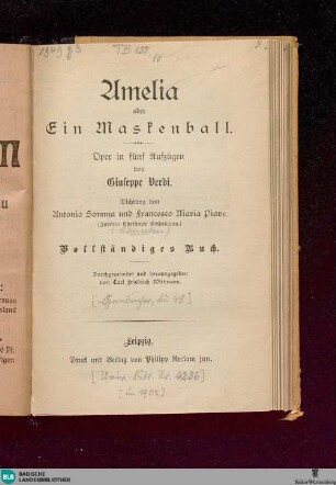 Amelia oder Ein Maskenball