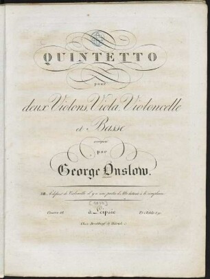 Quintetto : pour 2 violons, viola, violoncelle et basse ; oeuv. 17 (18, 19), [2]. oeuv. 18. Vl 1 (7 S.) Vl 2 Va Vc (je 4) Kb (5) Va/Vc (je 4). - Pl.-Nr. 3559