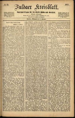 Erste Ausgabe vom Mittwoch, den 21. Februar 1877.
