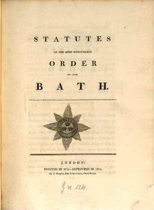 Statutes of the most honourable Order of the Bath