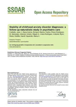 Stability of childhood anxiety disorder diagnoses: a follow-up naturalistic study in psychiatric care