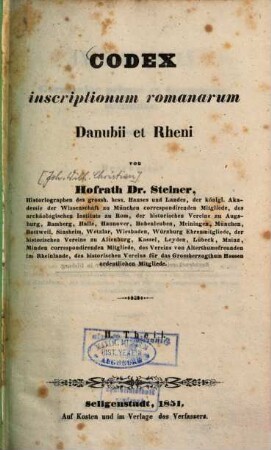 Codex inscriptionum romanarum Danubii et Rheni. 2, Inscriptiones Germaniae primae et Germaniae secundae ; Theil II