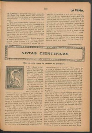 Notas científicas : Dos nuevos casos de ingerto de glándulas