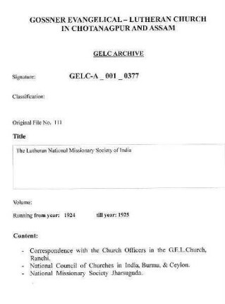 The Lutheran National Missionary Society of India