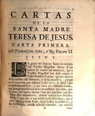 Cartas De Santa Teresa De Jesus, Madre Y Fundadora De la Reforma de la Orden de Nuestra Señora del Carmen, de la primitiva Observancia. 1