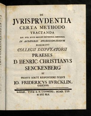 1-24, De Jvrisprvdentia Certa Methodo Tractanda Die XVII. Hvivs Mensis Novembris MDCCXLII.
