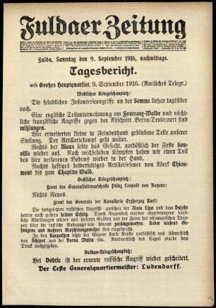Ausgabe vom Samstag, den 09. September 1916.