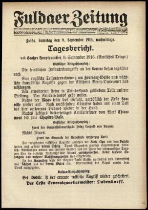 Ausgabe vom Samstag, den 09. September 1916.