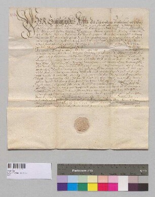 Abt Sigismund von Kloster Seeon verleiht als oberster Kirchherr der Kirche in Obing dem Egid Stöckl, Wirt zu Obing, den Kramerladen in Obing beim Friedhof zu Freistift. S: Abt Sigismund v. Kloster Seeon