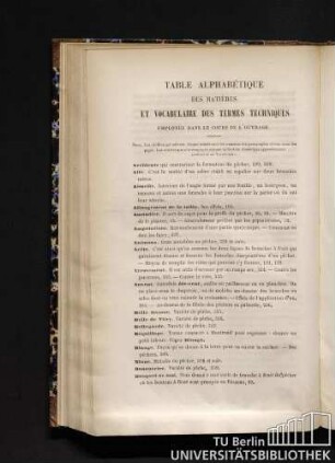 Table Alphabétique Des Matières Et Vocabulaire Des Termes Techniques. Employés Dans Le Cours De L'Ouvrage.