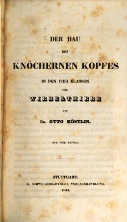 Der Bau des knöchernen Kopfes in den vier Klassen der Wirbeltiere