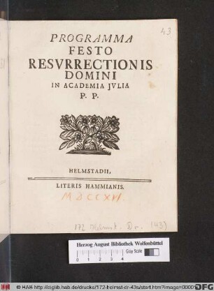 Programma Festo Resurrectionis Domini In Academia Jvlia P. P