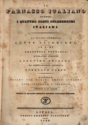 Il Parnasso Italiano ovvero i quattro Poeti celeberrimi Italiani