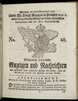 No. 48. Montags, den 25sten November 1771.