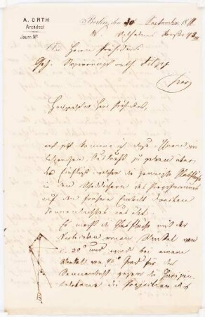Kunstsammlung auf der Museumsinsel, Berlin Projekt II: Brief Orth an Hitzig vom 30. Sept. 1876