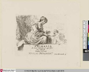 ANIMALIA, Titelblatt [Singende Hirtin, ein Blatt in der Hand haltend; Singing Shepherdess; Une jeune paysanne assise sur une pierre [...]]