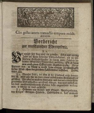 Vorbericht zur musikalischen Ehrenpforte.