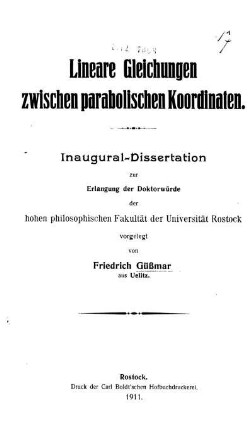 Lineare Gleichungen zwischen parabolischen Koordinaten