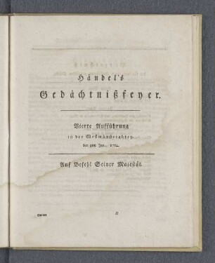 Vierte Aufführung in der Westmünsterabtey. den 3ten Jun., 1784.
