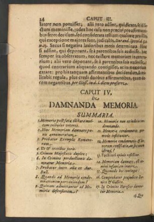 Caput IV. De Damnanda Memoria.