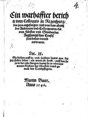 Ein warhaffter Bericht vom Colloquio zu Regensburg