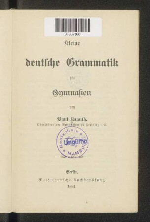 Kleine deutsche Grammatik für Gymnasien