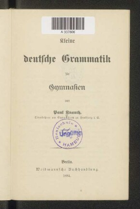 Kleine deutsche Grammatik für Gymnasien