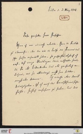 Brief von Ferdinand Tönnies an Heinrich Rickert