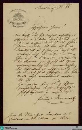 Brief von Eduard Devrient an Friedrich Strampfer vom 19.03.1866 - K 3380, 1