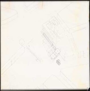 Architektur-Archiv, Karl Friedrich Schinkel gewidmet, Wohnbebauung in Beziehung zu Spree und Schloss Charlottenburg, Berlin Schinkelwettbewerb 1981: Isometrie