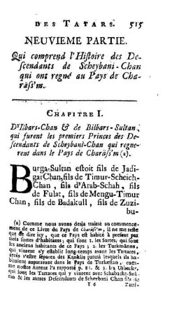 Chapitre I. D' Ilbars-Chan & de Bilbars-Sultan, qui furent les premiers Princes des Descendants de Scheybani-Chan qui regnerent dans le Pays de Charäss'm