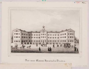 Das Maternihospital in Dresden, 1837/38 von Gottfried Semper an der heutigen Freiberger Straße gebaut, 1945 zerstört