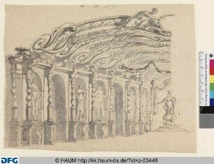 Tempel. Linkskulisse, Soffitten und Prospekt. Halbentwurf links