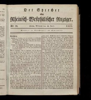 Der Sprecher oder Rheinisch-Westfälischer Anzeiger. 1832-1842