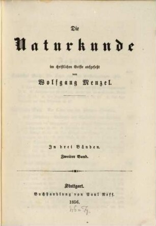 Die Naturkunde : im christlichen Geiste aufgefaßt ; in drei Bänden, 2