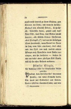 Fünfte Elegie. Als Messalinus Hüter der Sibyllinischen Bücher geworden.