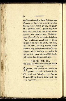 Fünfte Elegie. Als Messalinus Hüter der Sibyllinischen Bücher geworden.