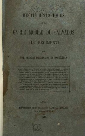 Récits historiques de la garde mobile du Calvados (15e régiment)