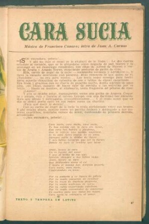 "Cara Sucia" : Música de Francisco Canaro, letra de Juan A Caruso