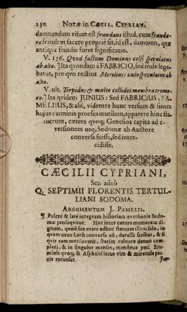 Caecilii Cypriani Seu adeo Q. Septimii Florentis Tertulliani Sodoma