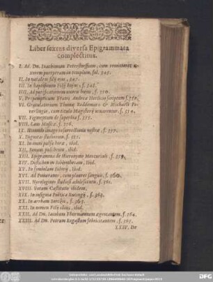 Liber sextus diversa Epigrammata complectitur.