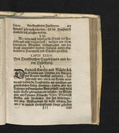 Caput XXXIV. Von Dienstbothen/ Tagelöhnern und deren Besoldung.