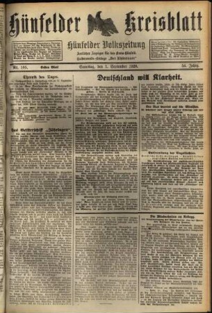 Erste Ausgabe vom Samstag, den 01. September 1928.