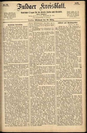 Ausgabe vom Mittwoch, den 19. März 1879.