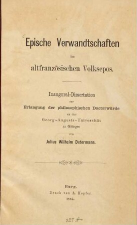 Epische Verwandtschaften im altfranzösischen Volksepos