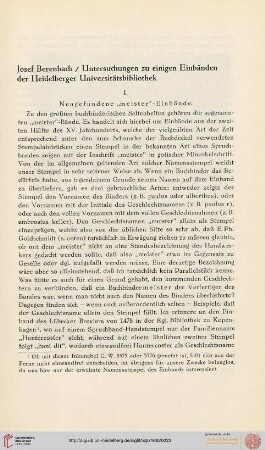 Neue Folge 1938: Untersuchungen zu einigen Einbänden den Heidelberger Universitätsbibliothek