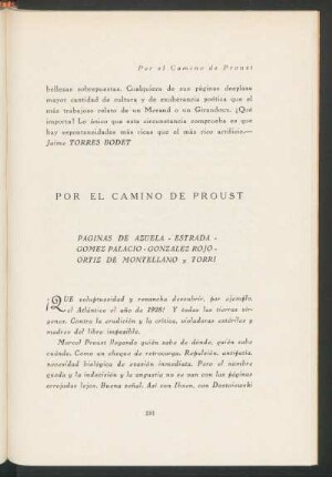 Por el camino de Proust : Páginas de Azuela - Estrada - Gómez Palacio - González Rojo - Ortiz de Montellano y Torri